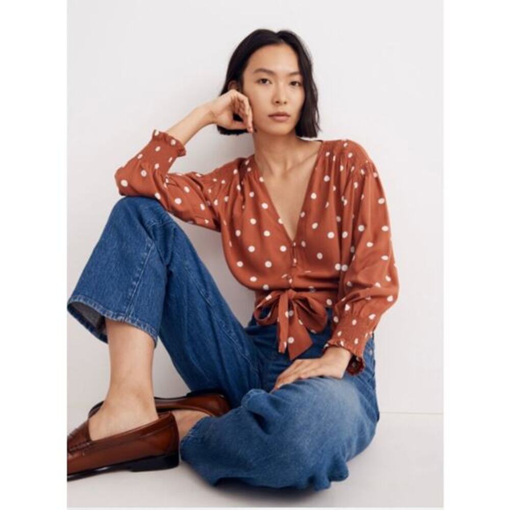 Madewell Tie-Front Top in Dot weathered brick